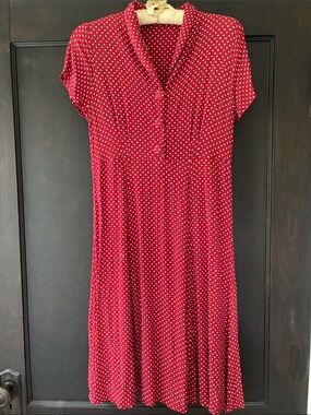 Red Polka Dot Short Sleeve Fit & Flare Dress